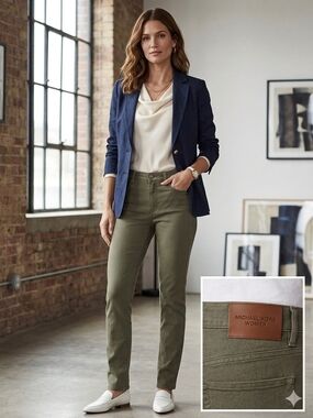 Michael Kors Women Olive High-Rise Slim Jeans